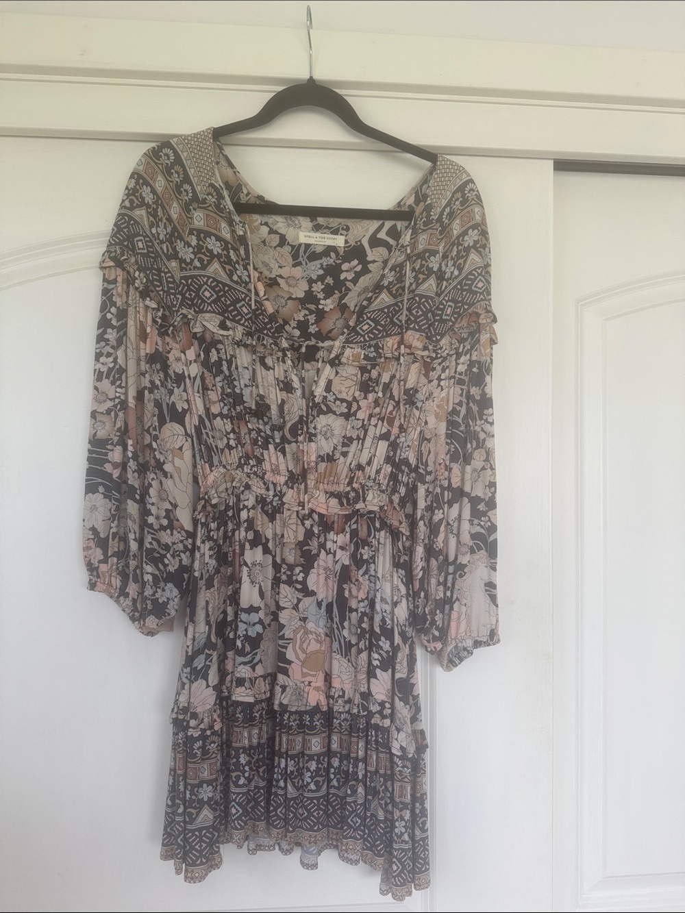 Spell Floral Midi Dress in Black and Blush. Size small